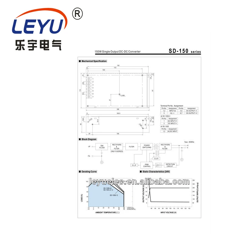SD-150D-24! 96vdc 2.7a для 24vdc 6.3a для Светодиодные ленты Вт конвертер постоянного/переменного тока, 96 v-24 v
