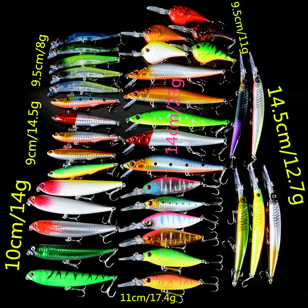 Iscas de Pesca Equipamento de Pesca Misturadas 7 Diferentes Estilo Duro Iscas Pesca Wobblers Isca Artificial Feita Boa Qualidade 36 Pçs – Set