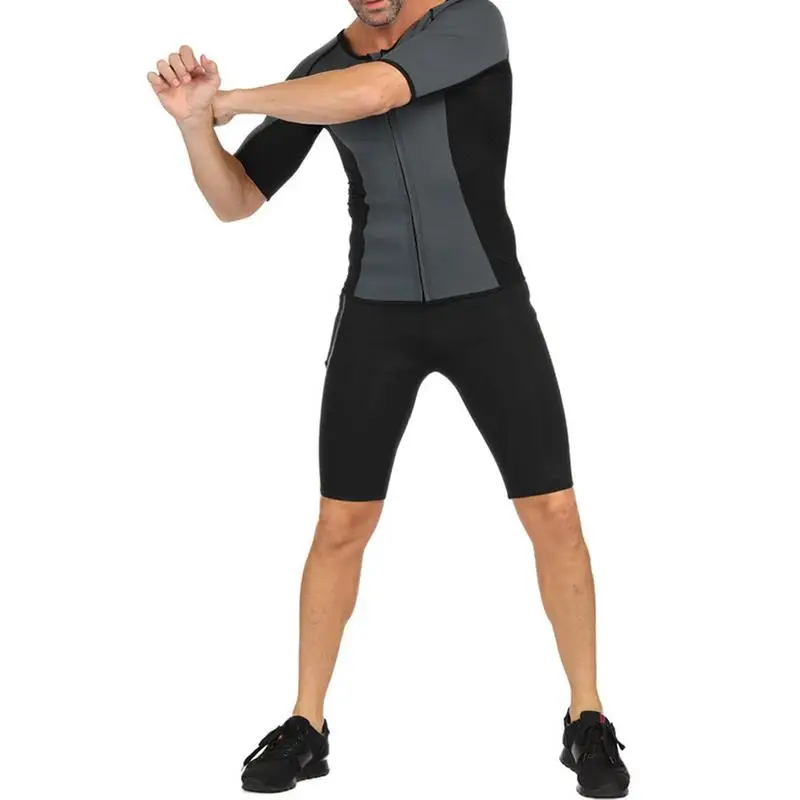 

Men's Neoprene Body-Shaping Top With Zipper Short Sleeve Sweat Suit T - Shirt Sport Vest Good Quality Useful Equipment