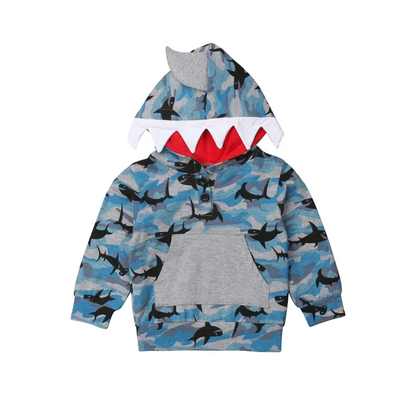 Baby Boy Hoodie Toddler Kid Clothes Shark Hooded Top Camo Long Sleeve T