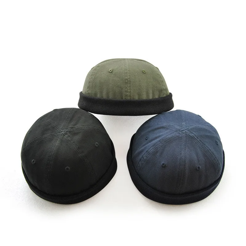 

Novelty Retro Skullcap Men Women Sailor Cap Worker Hat Rolled Cuff Brimless Hat Adjustable Hook & Loop Cotton Bonnet Beanies
