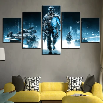 

Home Decor HD Printed Canvas Painting 5 Pieces Game Battlefield 3 Theme Modular Posters Pictures For Living Room Wall Art Frames