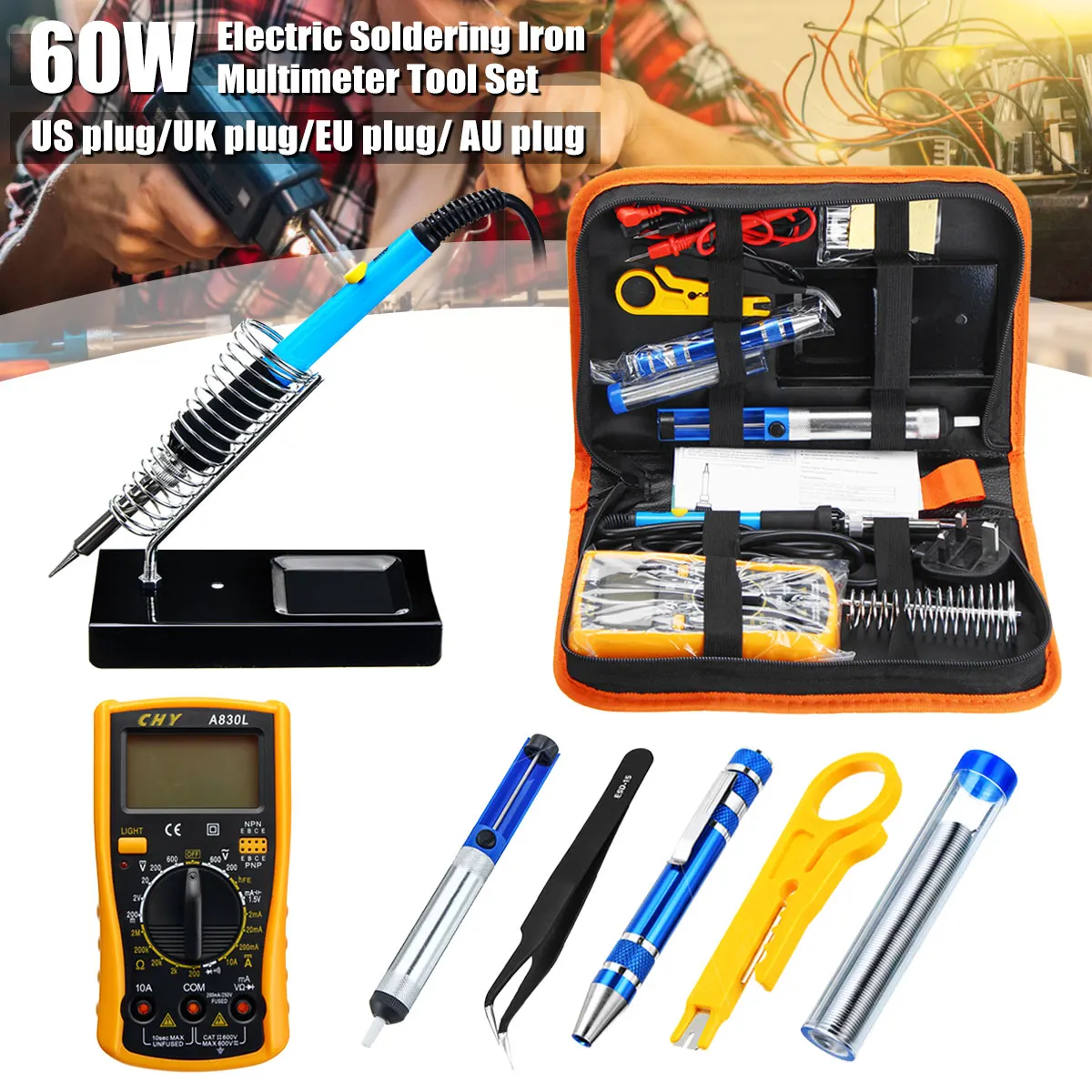 

Electric Soldering Iron Kit 110V 220V 60W Multimeter Desoldeirng Pump Adjustable Temperature Soldering Iron Welding Tool
