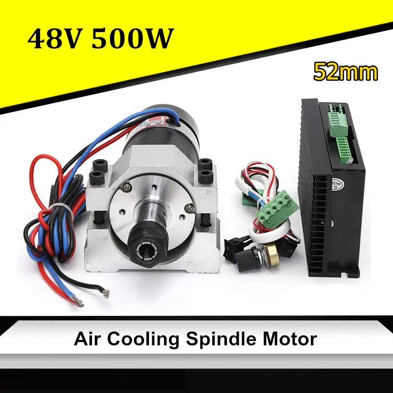

48V CNC 500W Air Cooling Spindle Motor Brushless DC Motor+52mm Clamp +Speed Governor ER16 For CNC Engraving Milling