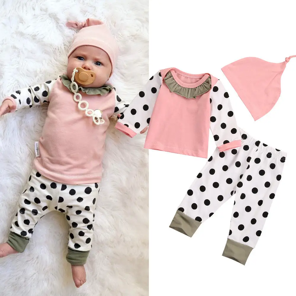 

Pudcoco Babys Set 0-24M 3Pcs Newborn Baby Boys Girls Cotton Tops Dot Pants Hat Home Outfits Set Clothes