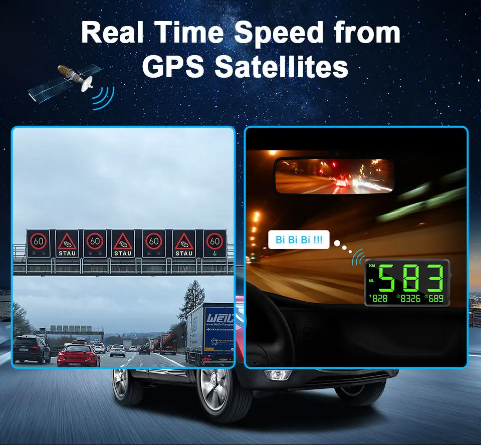 Автомобильный GPS измеритель скорости большой светодиодный дисплей км/ч MPH