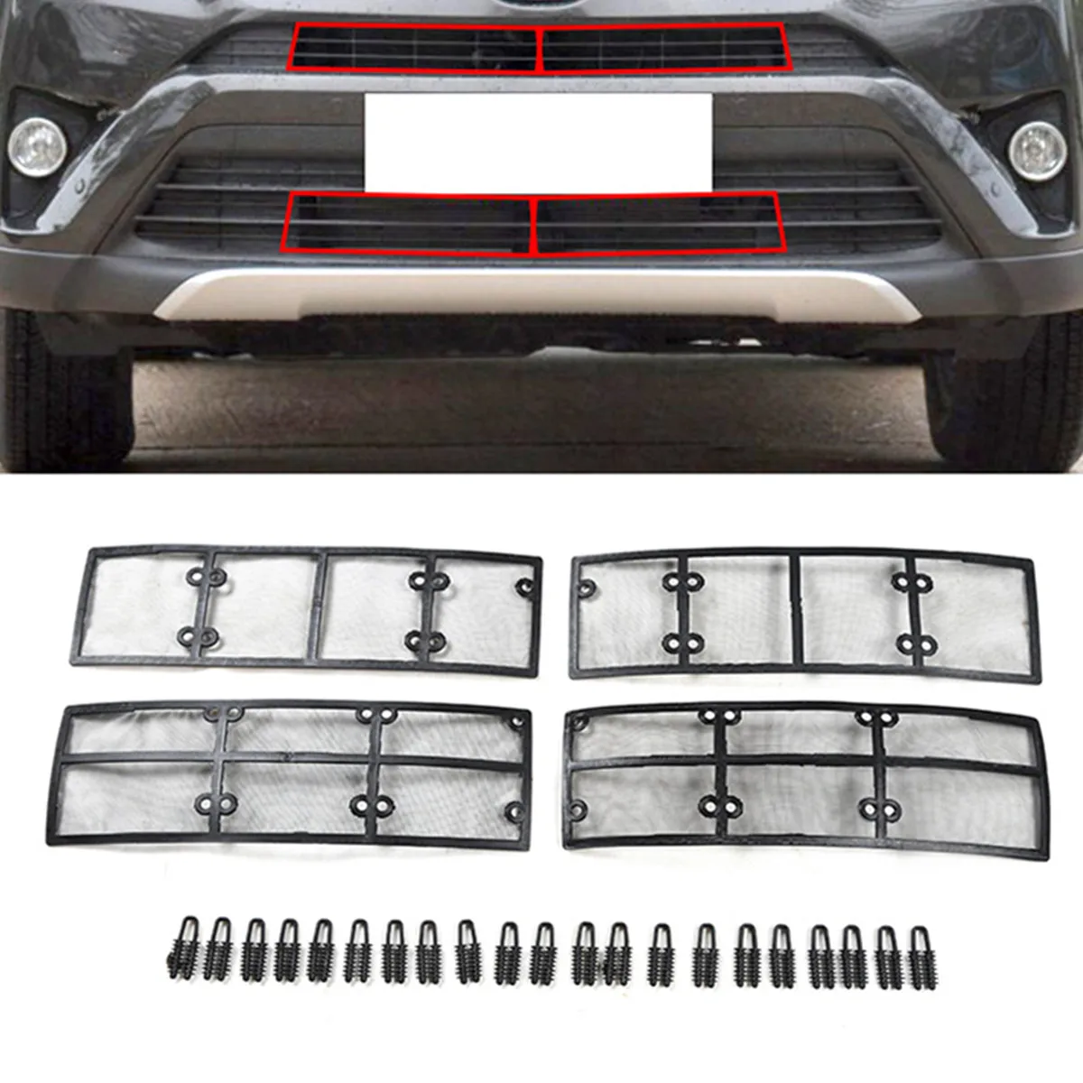 

4PCS/set Car Stainless Steel+plastic Front Grille Insect Net for Toyota RAV4 2016 2017 2018 Accessories