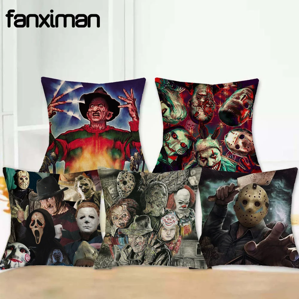 

Fanximan Customized Cushion Cover Sofa Cushions Horror Movie Character Murderers Chucky Jason Friday Pillow Covers Home Decor