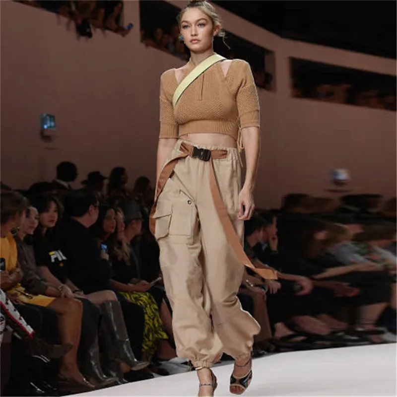 Spring 2019 Fashion Women Cargo Pants High Waist Loose Trousers Jogger Female Sweatpants Side Pockets Streetwear | Женская одежда
