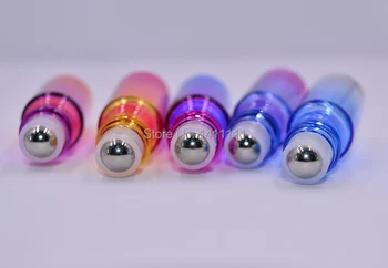 

1000pcs/LOT Refillable Gradient Colorful 5ml 1/6oz Roller roll on Glass Perfume bottle Essential oils Fragrances Gold Alu Cap