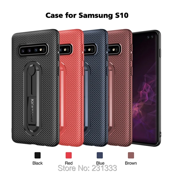 C-ku Carbon Fiber KICKSTAND Soft TPU + PC Case For Samsung Galaxy S10 S10E S8 S9 J4 J6 A8 PLUS 2018 A6 A7 A9 Stand Cover 100pcs | Мобильные
