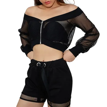 

Long Sleeve Sexy Perspective Grid Woman Short Coats And Jackets Women