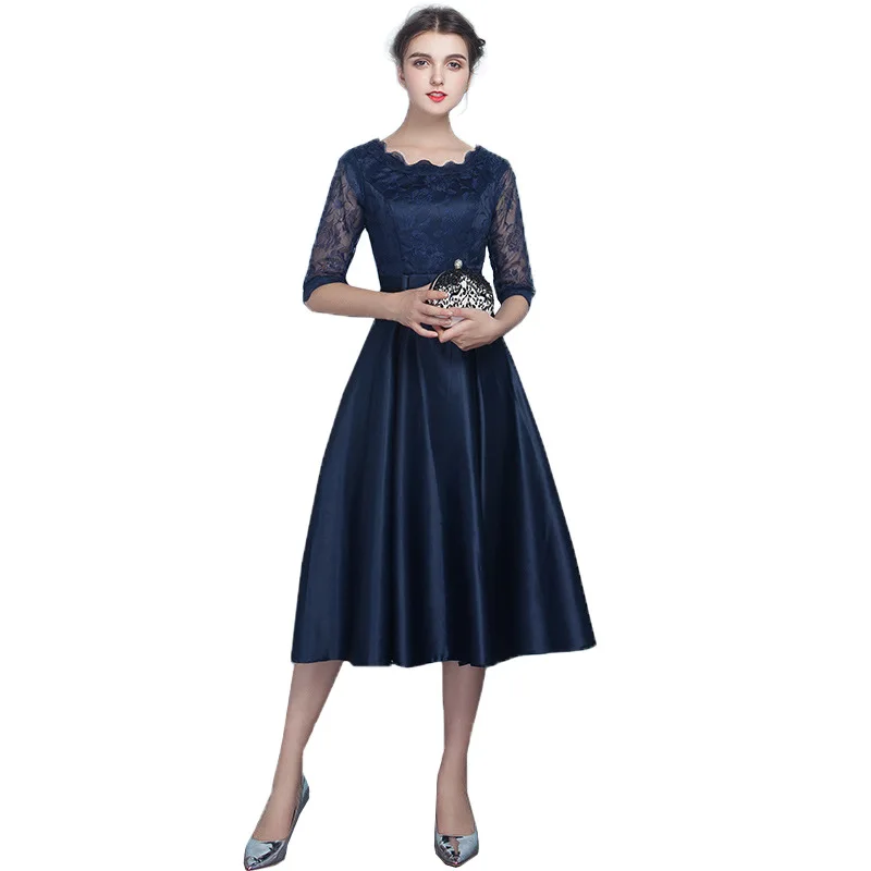 

Navy Blue Lace Mother of the Bride Dresses 2019 Formal Women Evening Dress Zipper Back Real Photos