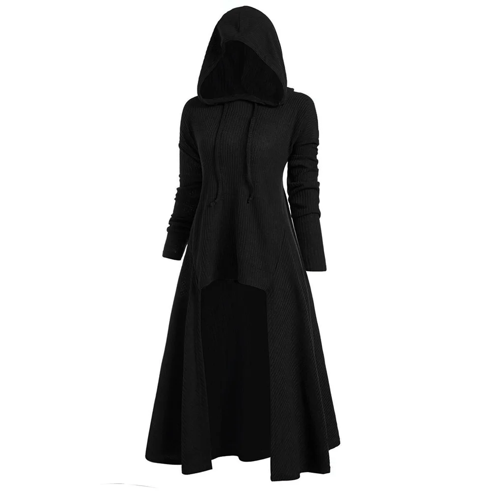 VESTLINDA Winter Sweater Womens Fashion Hooded Plus Size Vintage Cloak High Low Sweater Blouse Tops Harajuku pullover pull femme