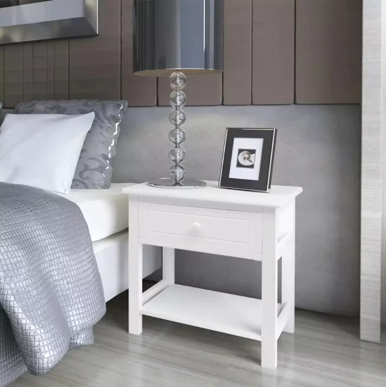 

VidaXL Bedroom Desk Bedside Cabinet Wood White Living Room Cabinet Furniture Night Table Home Storage Desk