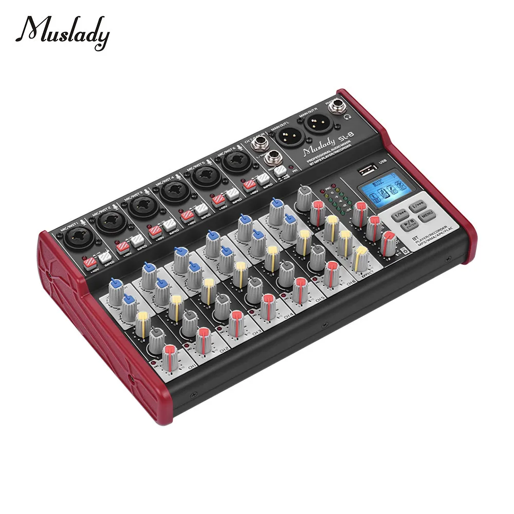 Muslady SL-8 8-канальный смешивания консольный микшер 2-полосным эквалайзером встроенный 48V Phantom Мощность поддерживает подключения BT USB MP3 для DJ караоке