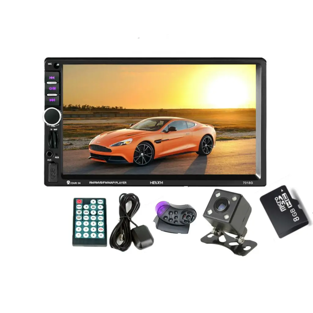 

HEVXM GPS Navigation 2 Din Car Bluetooth Radio Multimedia Mp5 Player 7in Touch Screen with Camera+North America Map+Steering w