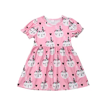 

3-7 Years Pink Kids Dresses For Girls Cute Rabbit Print Dress Girls Sling Sleeveless Tutu Princess Dress For Girl Clothes Easter