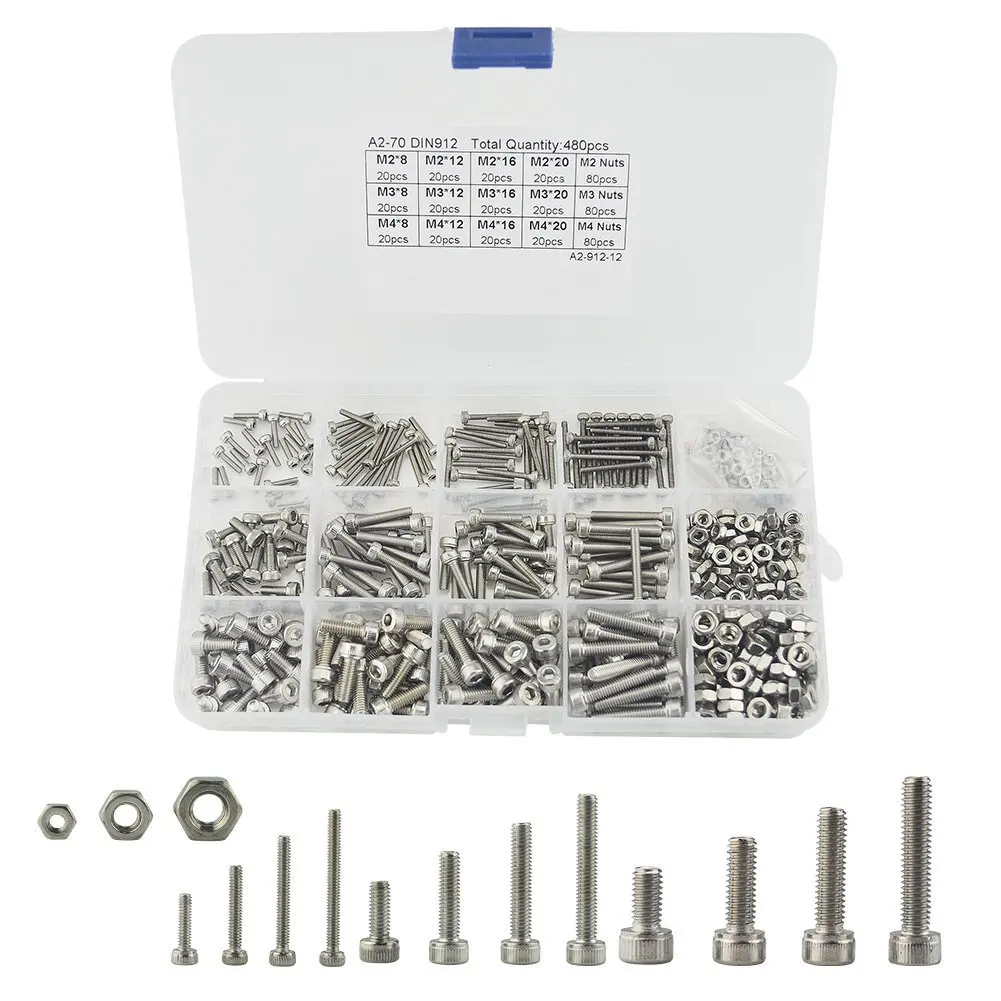 

CNIM Hot 480pcs Hex Socket Head Cap Screws Nut Kit Set M2 M3 M4 Stainless Steel For Home Appliance Hex Socket Cap Head