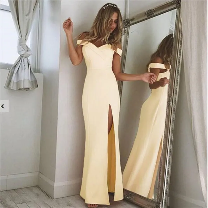 Summer New Arrival Off Shoulder Sexy Black Pink Dress 2019 Sexy Split The Fork Dress Women Elegant Slash Neck long Dress Vestido