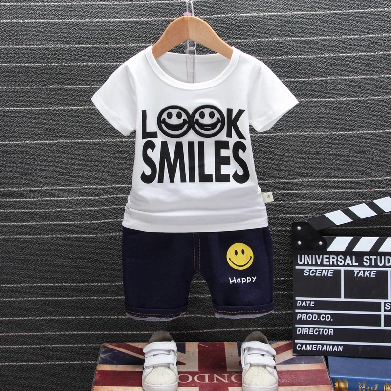 2019 Summer Baby Boys Girls Clothes Children Cotton Clothing Sets Kids Cartoon Smiley Face T-shirt Shorts 2Pcs/set Fashion Suit