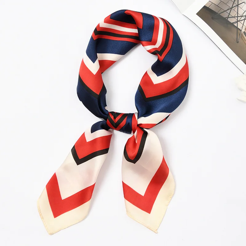 

High Quality Silk Scarf 70*70 New Fashion Stripes Prints Headscarf Women Shawl Satin Small Squares Head Bag Decorative Scarves