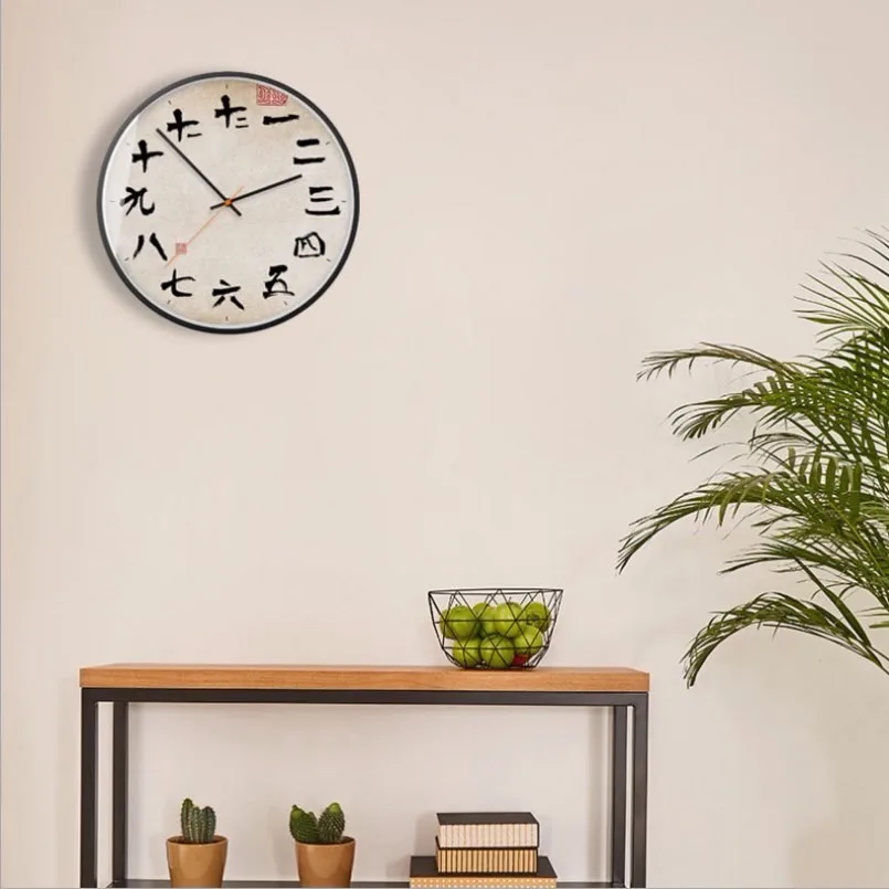 Китайский стиль бесшумные часы большого размера Простые индивидуальные настенные часы современный дизайн металлические бесшумные часы для домашнего декора