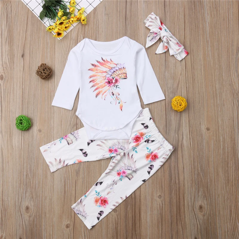 USA Newborn 3Pcs Baby Girl Tops Floral Romper Skirt Pants Outfits Clothes 0-18M
