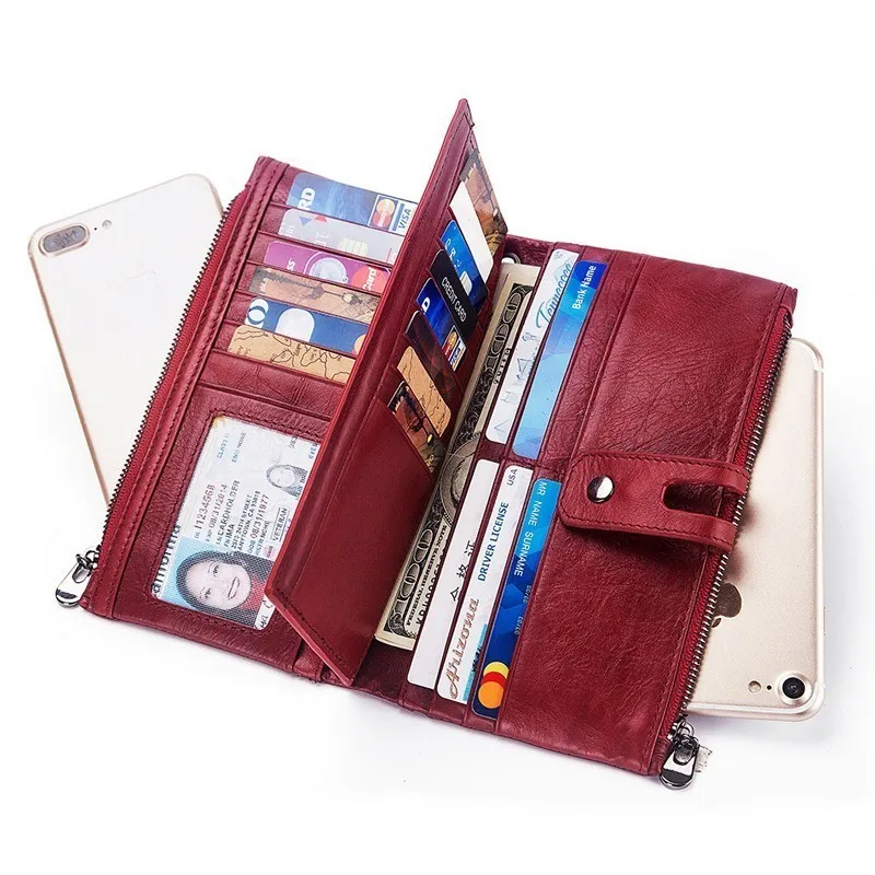 

Fashion Women Wallets Genuine Leather Wallet Money Bag Phone Pocket Coin Purse Long Zipper Clutch Bags Card Holder Cartera Mujer