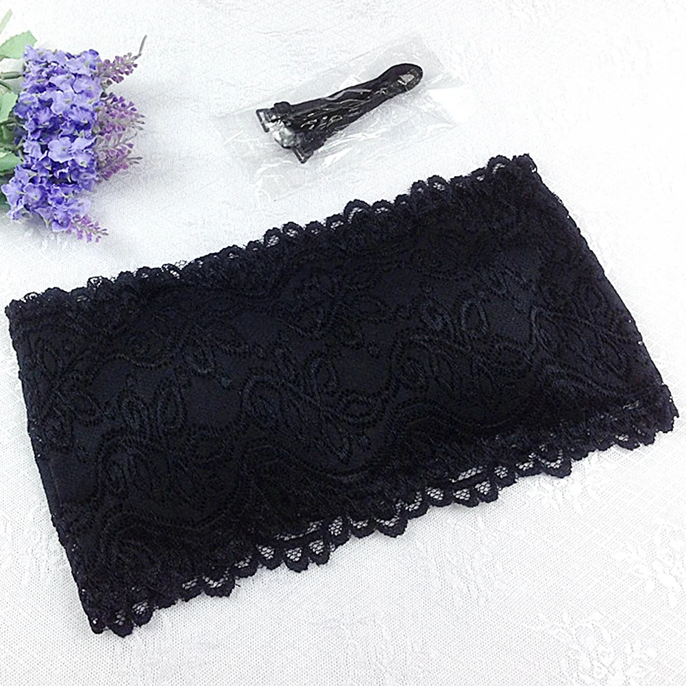 Padded Strapless Women Tube Top, Pure Color Jacquard Style Tube Top Lace Chest Wrap With 2Pcs Straps Presented #H12^