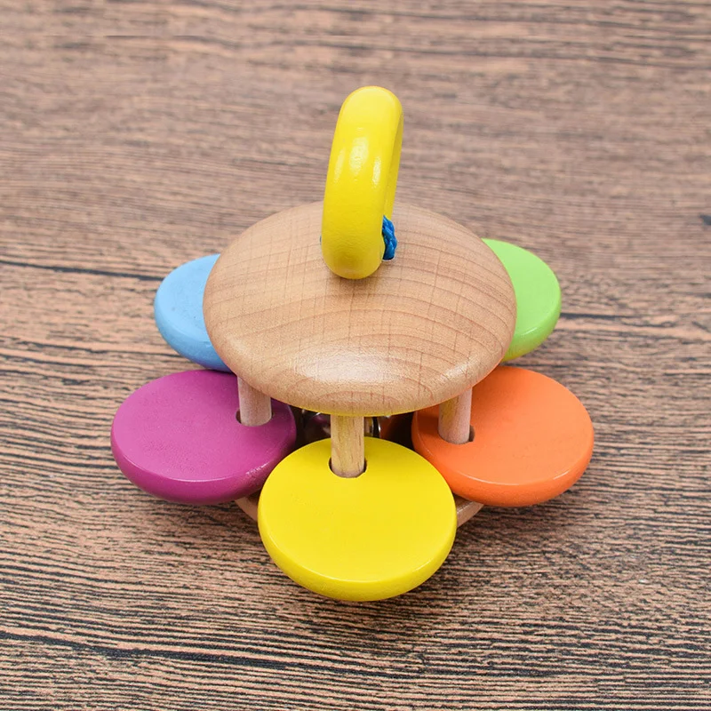 cute Baby Wood Rattle Bell Handbell Educational Musical Instrument Gift Toy new