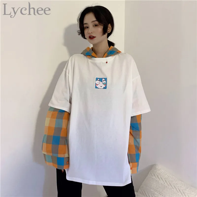 Женский свитшот с капюшоном Lychee в стиле Харадзюку Свободный длинным рукавом и