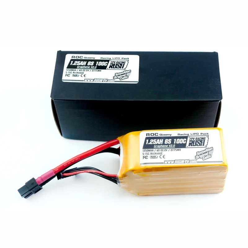 Литий ионный аккумулятор RUSH Graphene V2.0 1250 мАч 6S 22 2 в 100C 27 75 Вт/ч Разъем XT60 для
