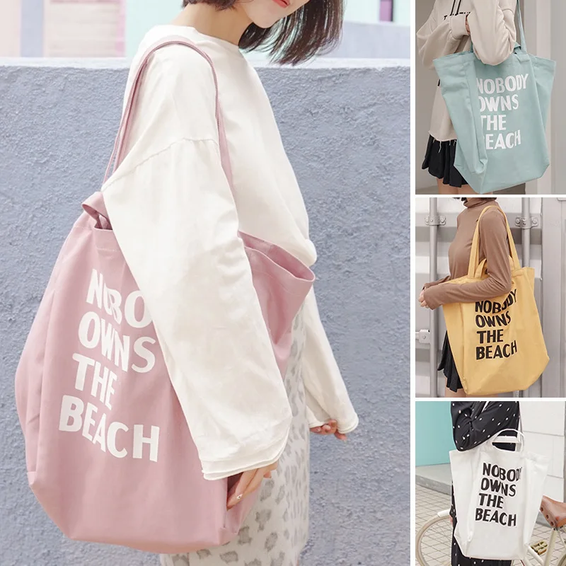 

Korean Version Of The Literary Leisure Simple Letter Shoulder Portable Canvas Bag Female Students Large-capacity Shopping Bags