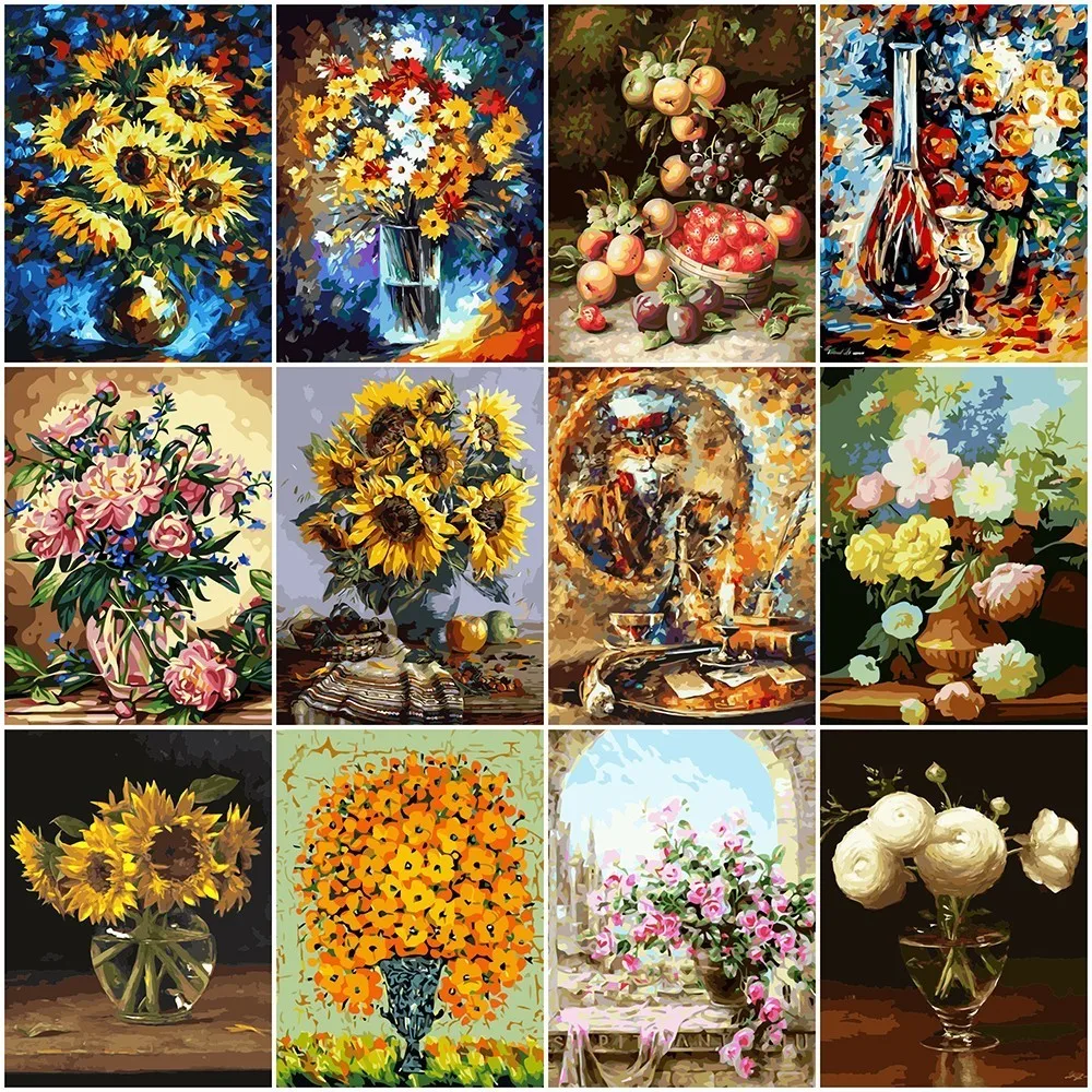

AZQSD DIY Hand Painted Canvas Wall Picture Art Floral Oil Painting By Numbers Flower Modern Home Decoration YHGC052