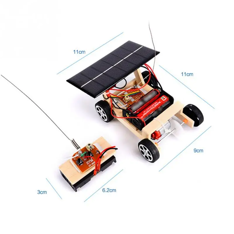Solar Powered Mini RC Car Funny Vehicle Wooden Kids Gift DIY Assembly Intelligence Building Tube Wireless Educational Toy Model