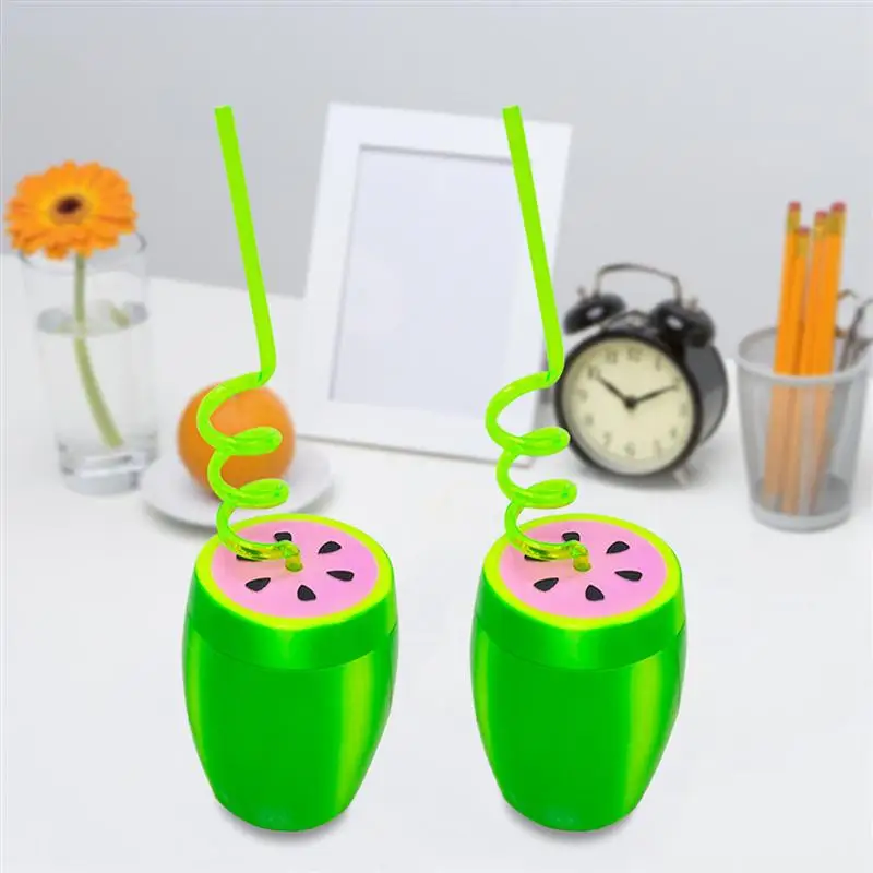 

1pc Juice Cup Watermelon Plastic Creative Portable Hawaiian Drink Cup with Lid Straw for Party