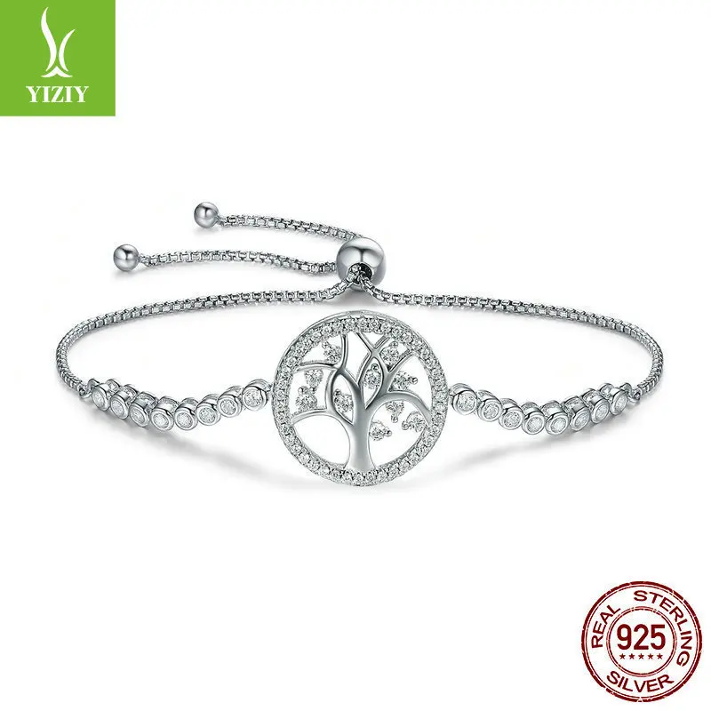 

New Classic Women Fashion Jewelry 925 Sterling Silver Tree Of Life 25cm Bracelet With Clear Cz For European Style Gifts