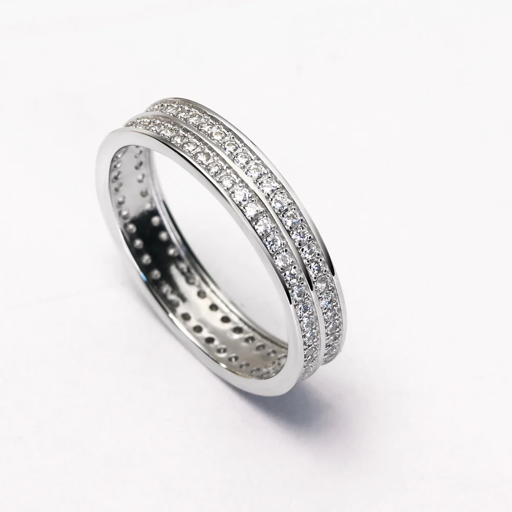 DreamCarnival 1989 2-row Zircon Round Turkish Jewelry AAA Quality Classic Bridal Ring Band 925 Sterling Silver Jewelry SJ15037
