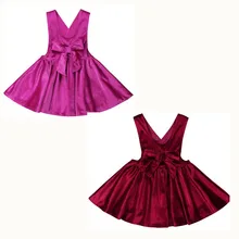 Дети платье без рукавов для маленьких девочек цвет красного вина/розово-красный бархат летний нагрудник платье модный сарафан детская одежда От 1 до 6 лет