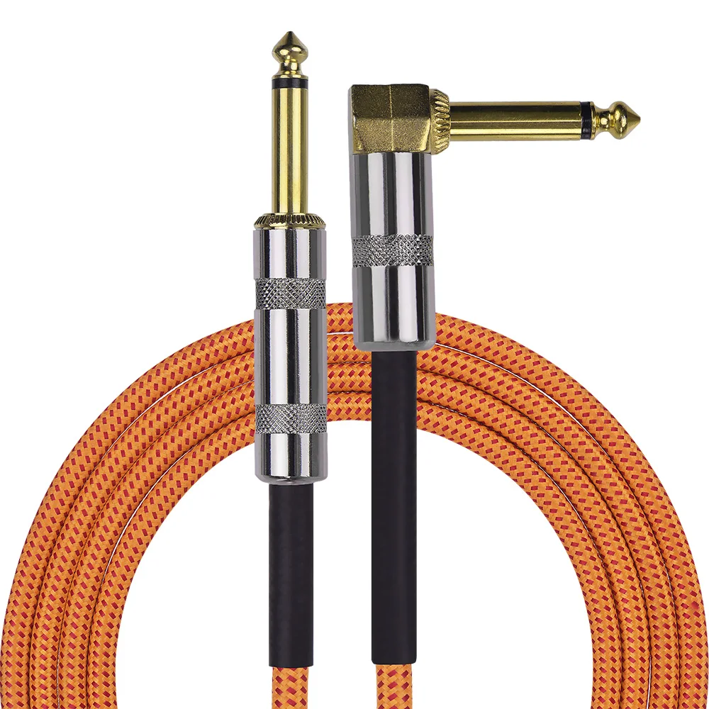 

6 Meters/ 20 Feet Musical Instrument Audio Guitar Cable Cord 1/4 Inch Straight to Right-angle Gold-plated TS Plugs PVC