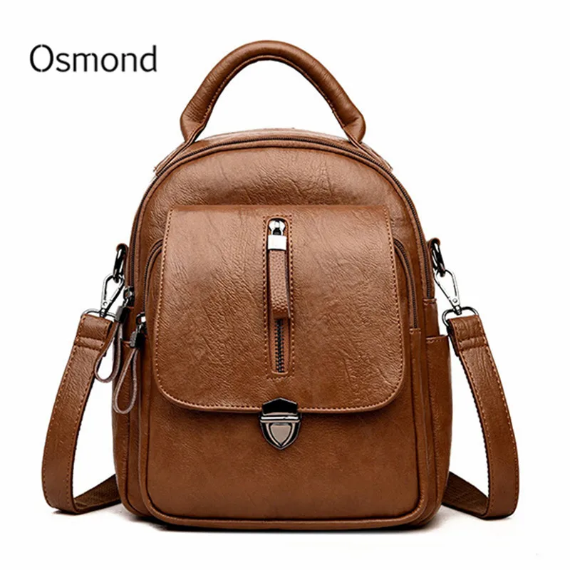 

Osmond Women Backpack PU Leather School Bag Designer Back Pack For Girl Crossbody Bags Female Large Capacity Knapsack Bolsa