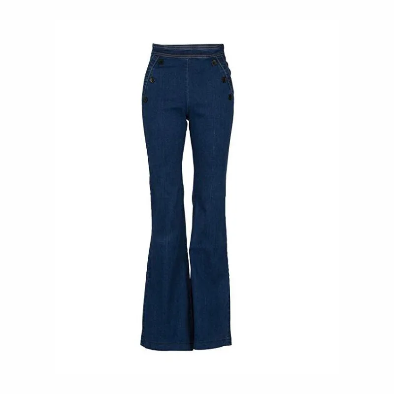 Vintage Stretching Flare Jeans Women Denim Trousers Bell Bottom Jeans Fashion Office Lady Buttons Long Wide Leg Stretchy Jeans