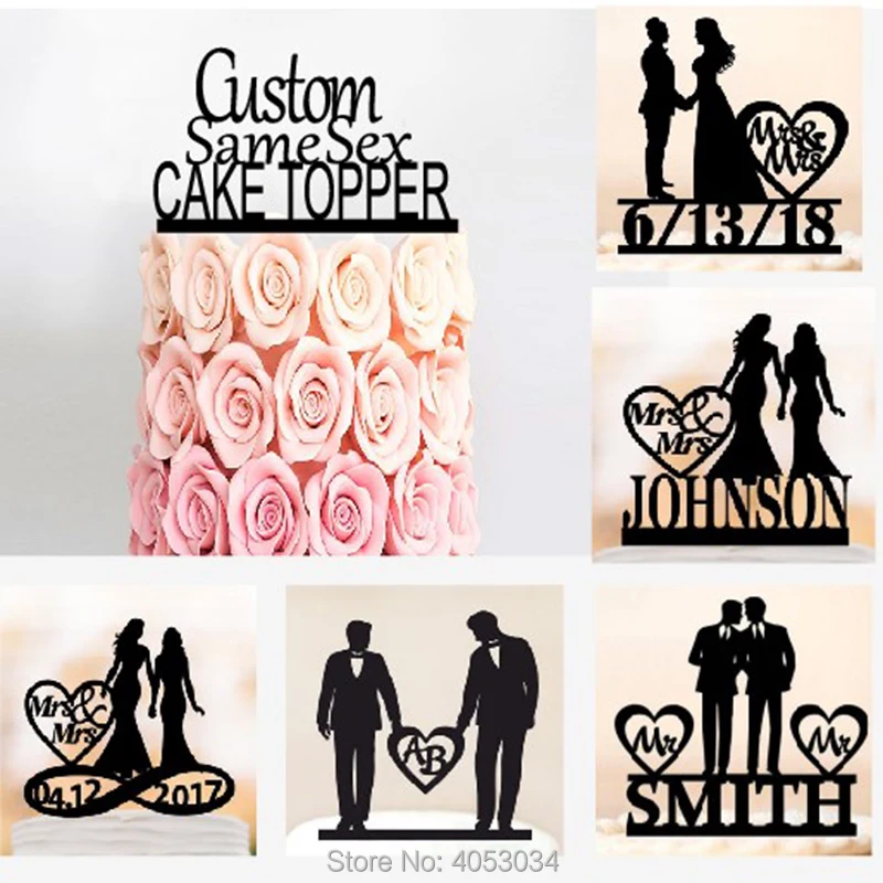 

Personalized Same Sex Cake Topper with name and date , Mr &Mr or Mrs & Mrs Wedding Cake Topper for gay or lesbian ,