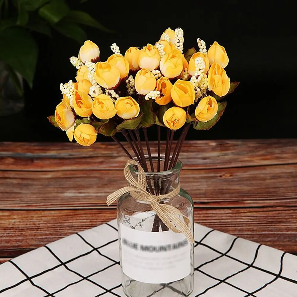 

15Pcs Rose Buds Artificial Flowers Bracts Bouquet Silk Wedding Decoration Party Room Garden Hotel Fake Flowers Scene Layout