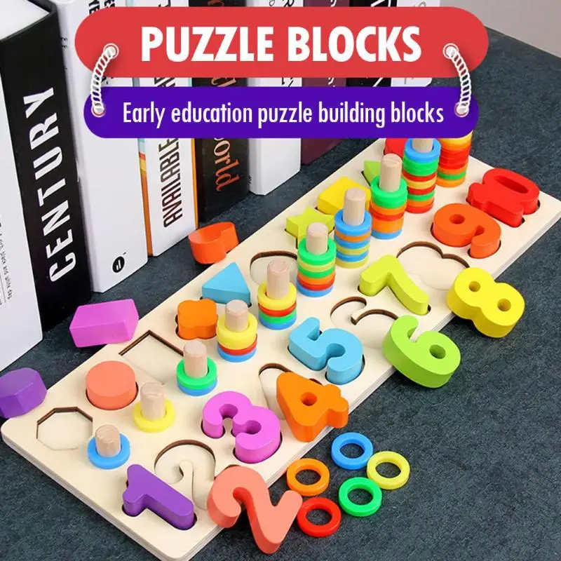 

1 set Baby preschool puzzle toys Baby Wood Montessori Count Numbers shape Geometry Matching Early Educational Toys gifts set