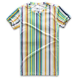 Multi цвет для мужчин футболка в радужную полоску для вертикальная полоса экипажа средства ухода за кожей шеи короткий рукав