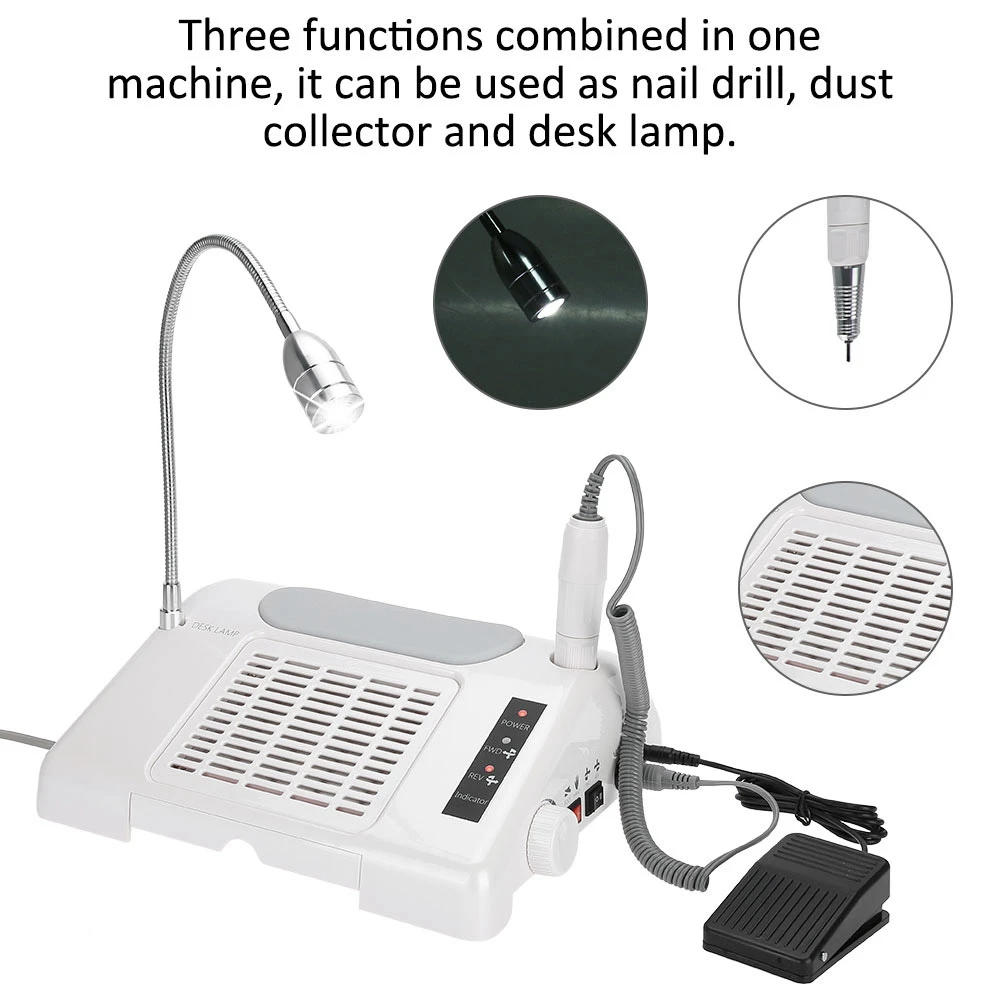 

3 In 1 Multi-functional Manicure Machine LED Lighting Nail Dust Collector Nail Drill Manicure Pedicure Tool with LED Light 4