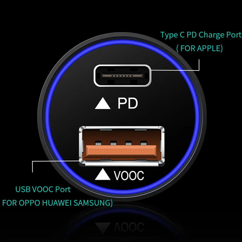 60 Вт автомобильное быстрое зарядное устройство usb type-C PD для Oppo VOOC быстрое зарядное устройство для телефона автомобильное зарядное устройство