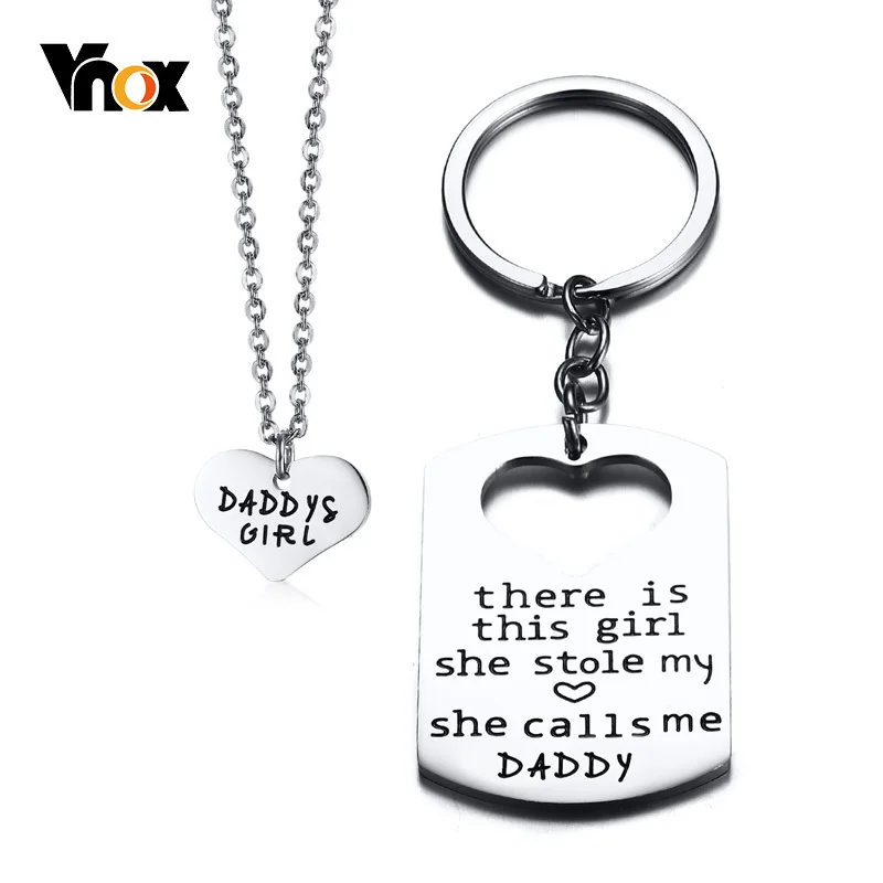 

Vnox Gifts for Dad Necklace Father Daughter Stainless Steel Key Chain Necklace Set Who Stole My Heart She Calls Me Daddy